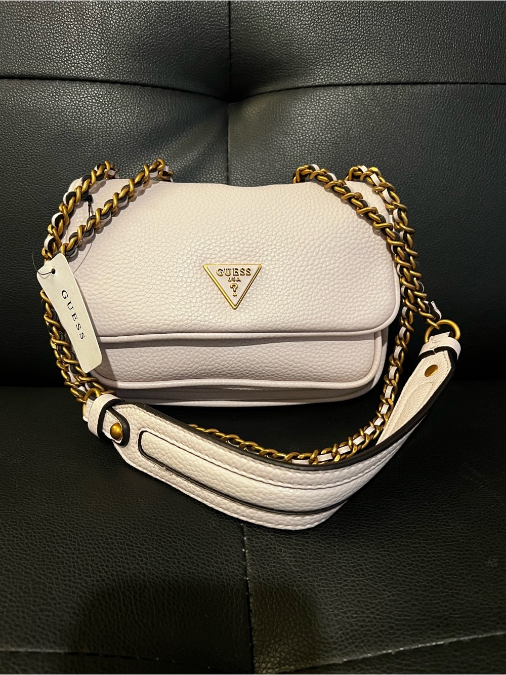 Guess Light Pink Pebbled Shoulder Bag with Gold Chain